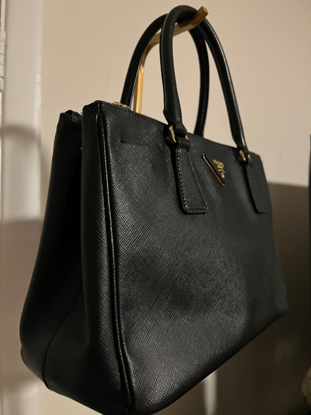 Prada Black Saffiano Leather Structured Satchel with Gold Hardware - Picture 5 of 11